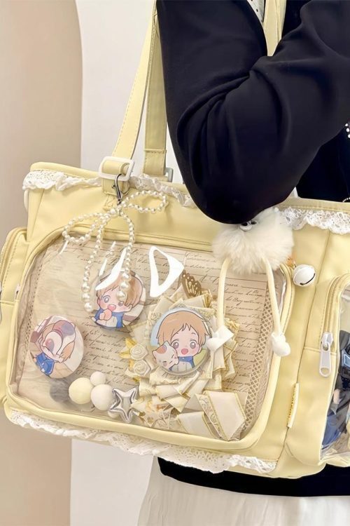 Pastel Kawaii Ita Shoulder Bag with Clear Window for Photocards and Pins