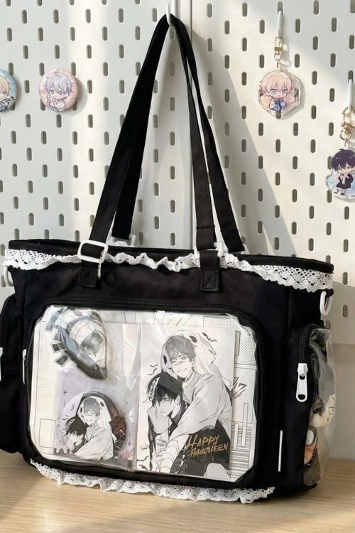 Pastel Kawaii Ita Shoulder Bag with Clear Window for Photocards and Pins