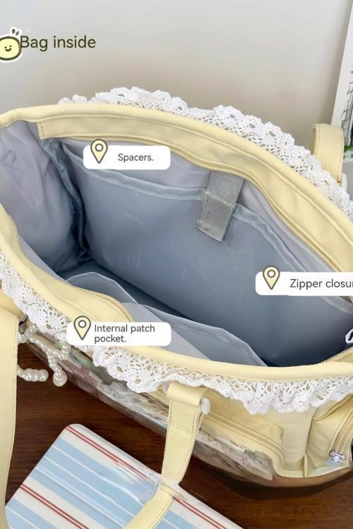 Pastel Kawaii Ita Shoulder Bag with Clear Window for Photocards and Pins