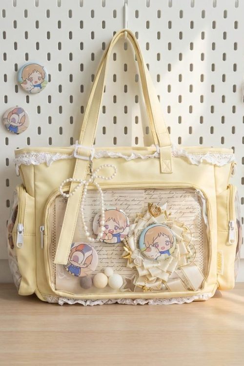 Pastel Kawaii Ita Shoulder Bag with Clear Window for Photocards and Pins