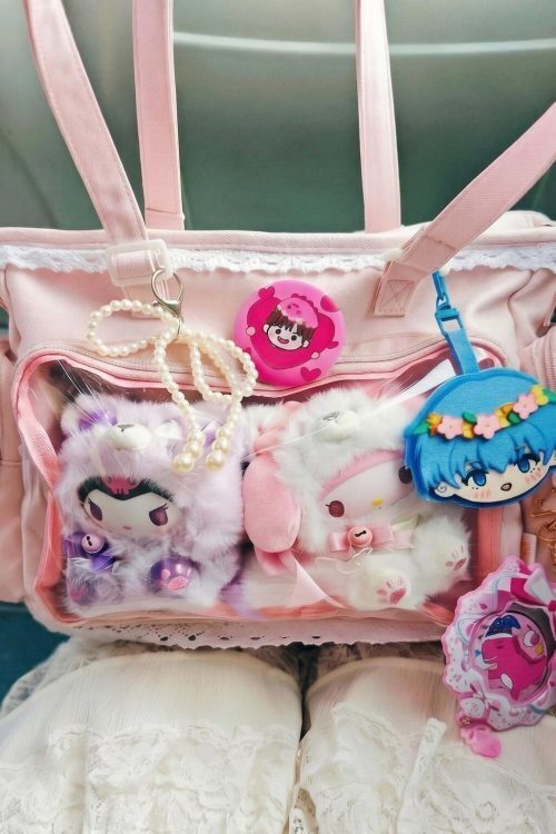 Pastel Kawaii Ita Shoulder Bag with Clear Window for Plushies and Pins