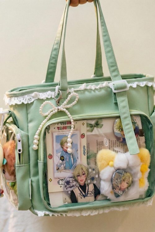 Pastel Kawaii Ita Shoulder Bag with Clear Window for Plushies and Pins