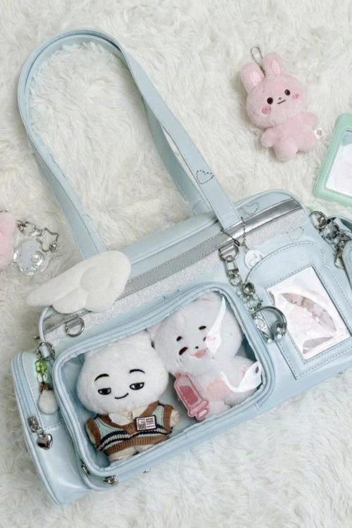 Pastel Kawaii Ita Shoulder Bag with Clear Window for Plushies and Pins