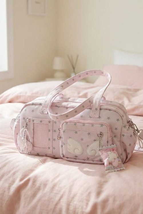 Pastel Kawaii Ita Shoulder Bag with Clear Window for Plushies and Pins