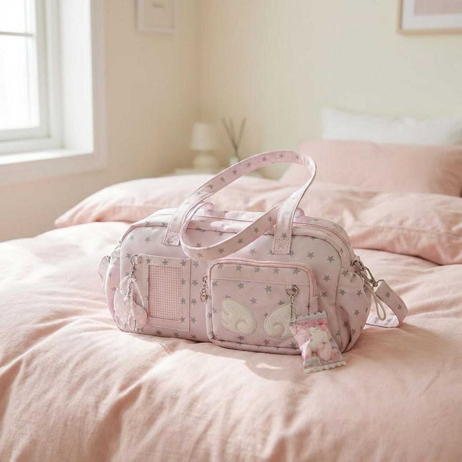 Pastel Kawaii Ita Shoulder Bag with Clear Window for Plushies and Pins Pastel Kawaii Ita Shoulder Bag with Clear Window for Plushies and Pins