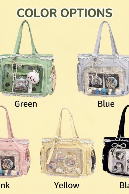 Pastel Kawaii Ita Shoulder Bag with Clear Window for Plushies and Pins