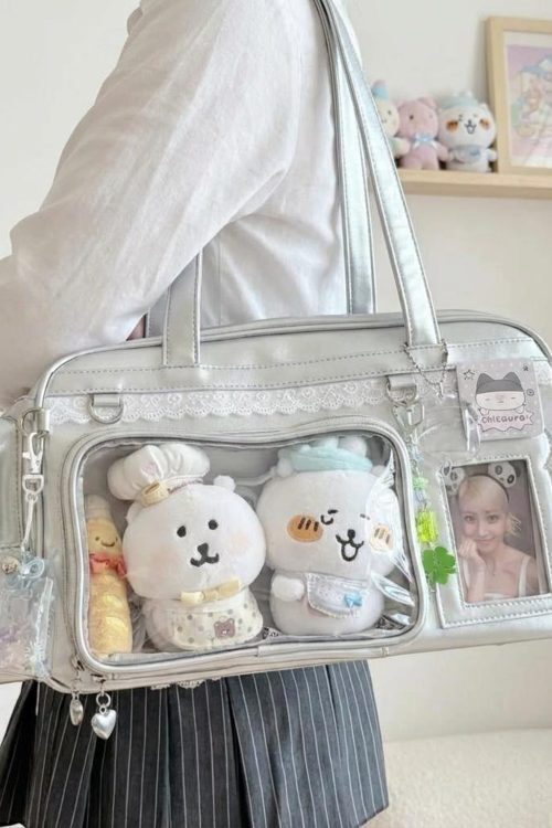 Pastel Kawaii Ita Shoulder Bag with Clear Window for Plushies and Pins