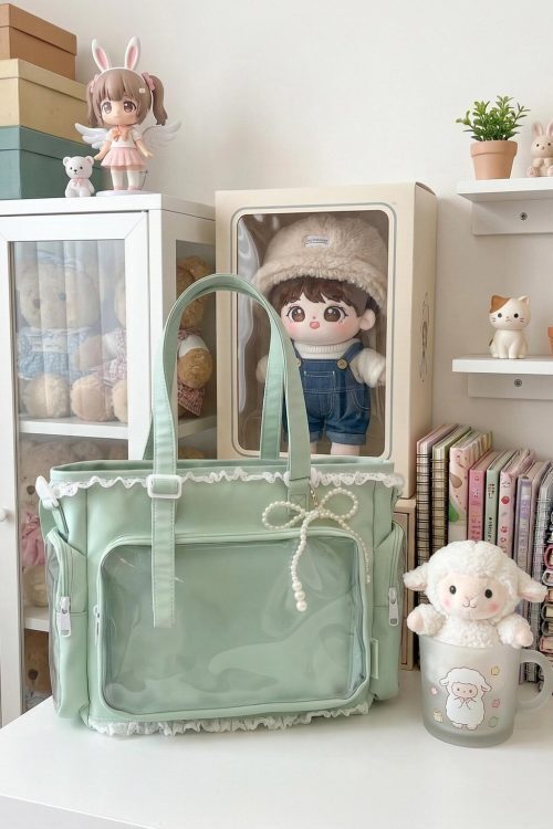 Pastel Kawaii Ita Shoulder Bag with Clear Window for Plushies and Pins