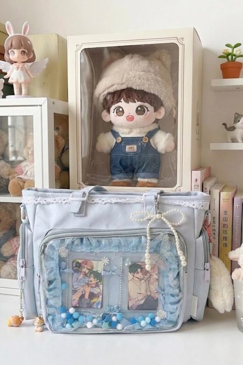 Pastel Kawaii Ita Shoulder Bag with Clear Window for Plushies and Pins