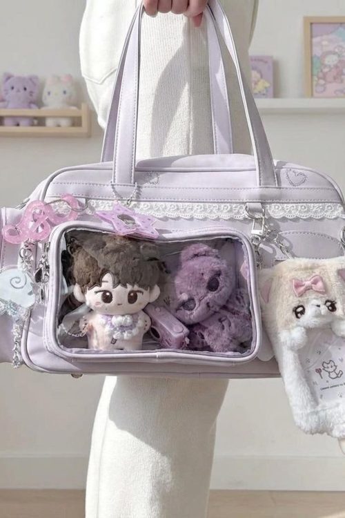 Pastel Kawaii Ita Shoulder Bag with Clear Window for Plushies and Pins
