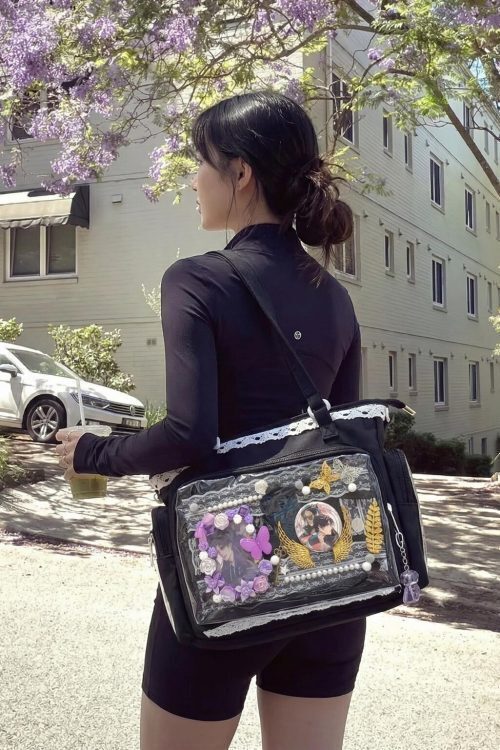 Pastel Kawaii Ita Shoulder Bag with Clear Window for Plushies and Pins