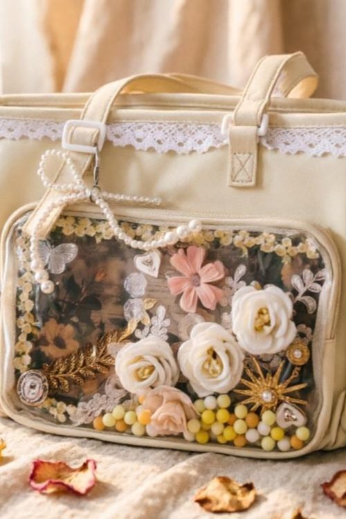 Pastel Kawaii Ita Shoulder Bag with Clear Window for Plushies and Pins
