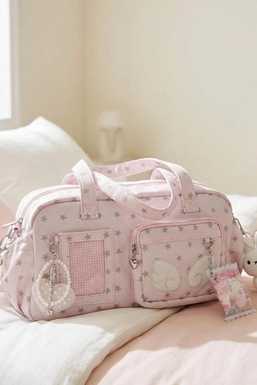 Pastel Kawaii Ita Shoulder Bag with Clear Window for Plushies and Pins