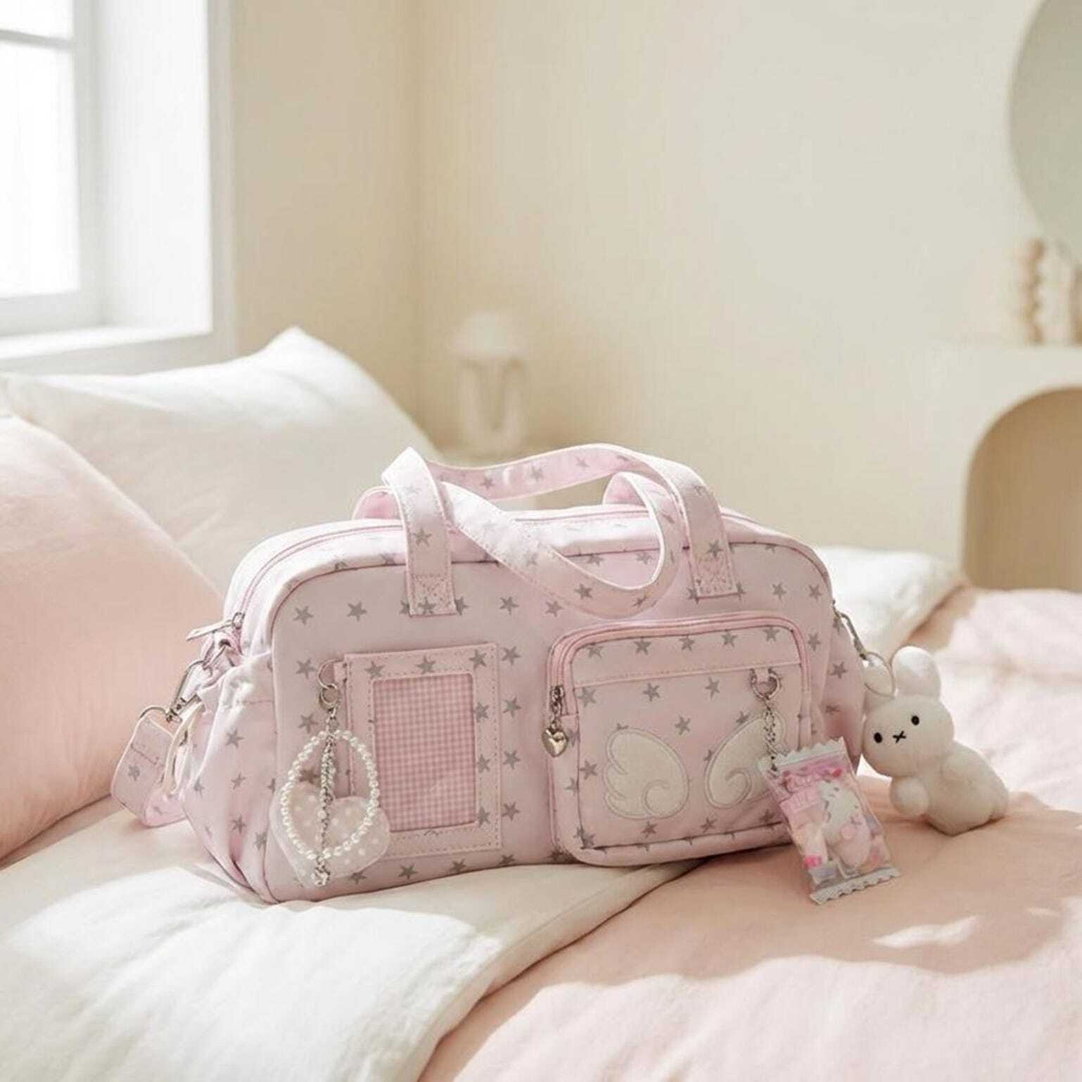 Pastel Kawaii Ita Shoulder Bag with Clear Window for Plushies and Pins Pastel Kawaii Ita Shoulder Bag with Clear Window for Plushies and Pins