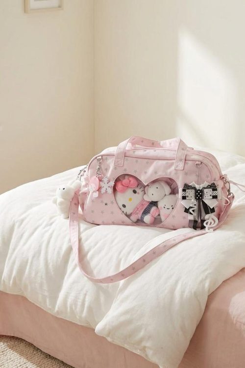 Pastel Kawaii Ita Shoulder Bag with Clear Window for Plushies and Pins