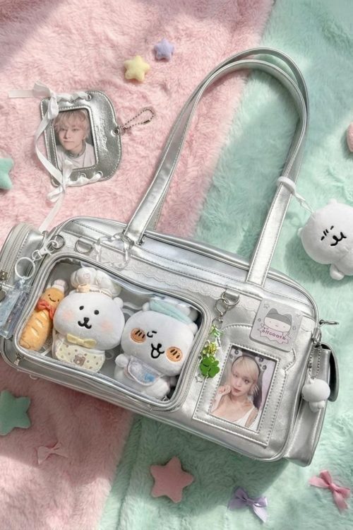 Pastel Kawaii Ita Shoulder Bag with Clear Window for Plushies and Pins