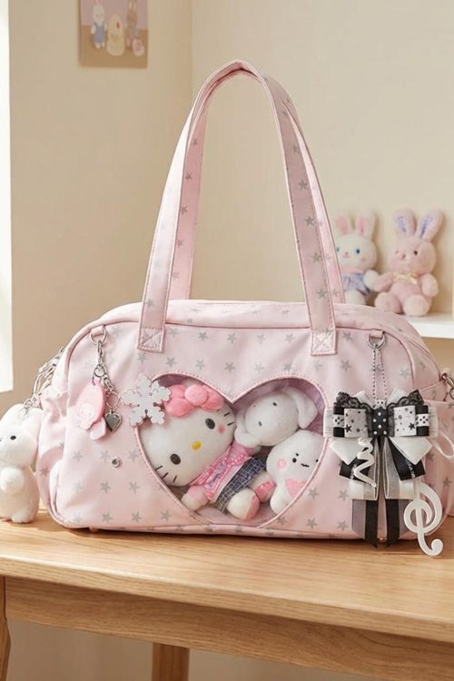 Pastel Kawaii Ita Shoulder Bag with Clear Window for Plushies and Pins