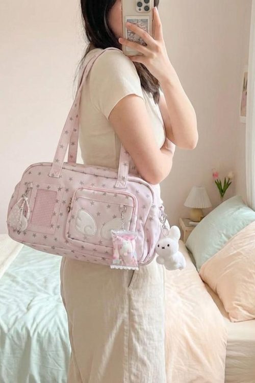 Pastel Kawaii Ita Shoulder Bag with Clear Window for Plushies and Pins