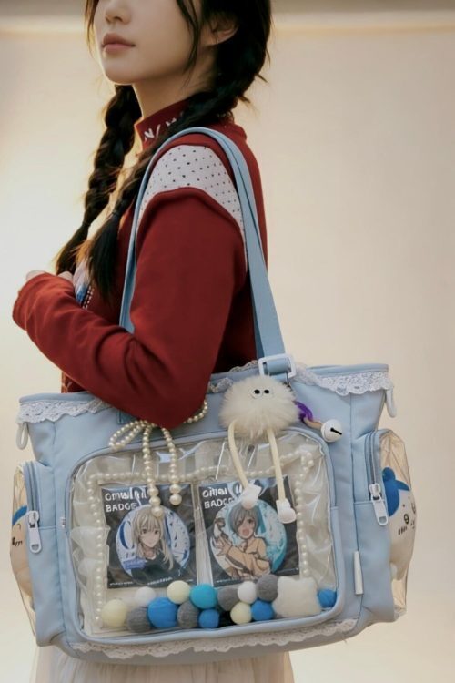 Pastel Kawaii Ita Shoulder Bag with Clear Window for Plushies and Pins