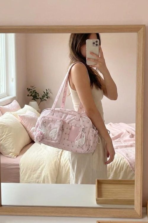 Pastel Kawaii Ita Shoulder Bag with Clear Window for Plushies and Pins