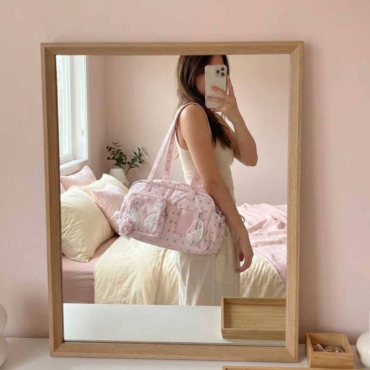 Pastel Kawaii Ita Shoulder Bag with Clear Window for Plushies and Pins Pastel Kawaii Ita Shoulder Bag with Clear Window for Plushies and Pins