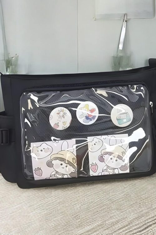 Pastel Kawaii Ita Tote Bag with Clear Window for Pin Display