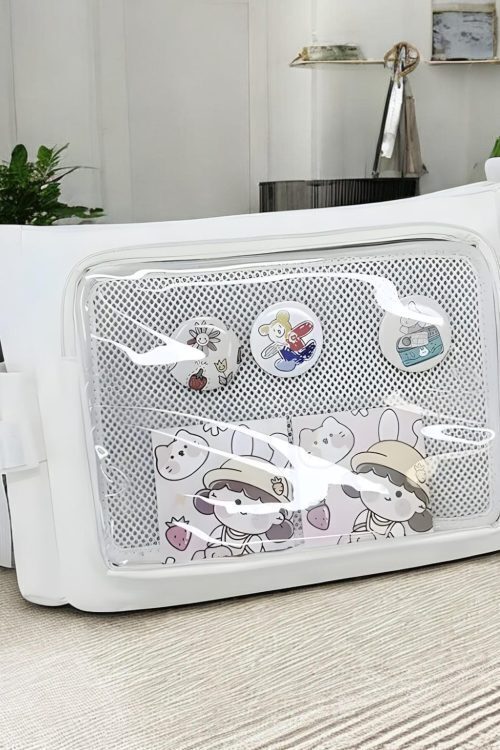 Pastel Kawaii Ita Tote Bag with Clear Window for Pin Display