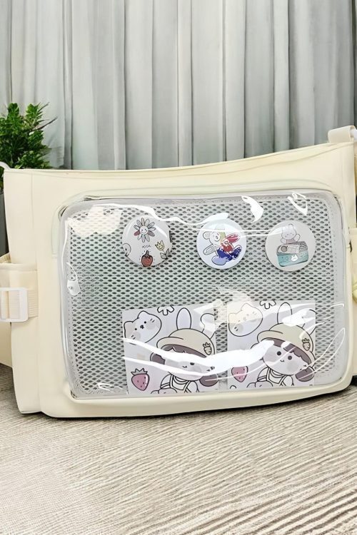 Pastel Kawaii Ita Tote Bag with Clear Window for Pin Display