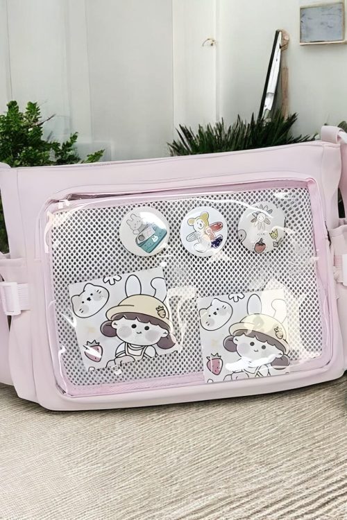 Pastel Kawaii Ita Tote Bag with Clear Window for Pin Display