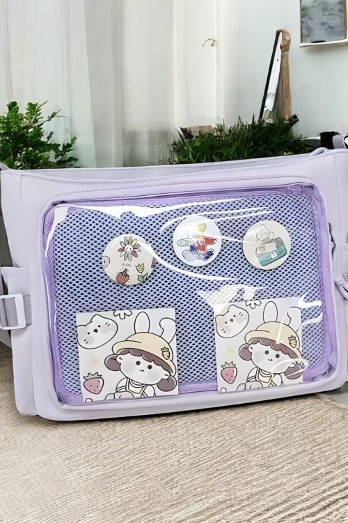Pastel Kawaii Ita Tote Bag with Clear Window for Pin Display