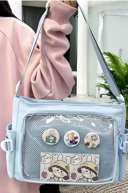 Pastel Kawaii Ita Tote Bag with Clear Window for Pin Display