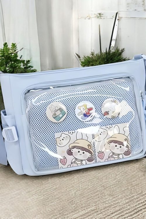Pastel Kawaii Ita Tote Bag with Clear Window for Pin Display