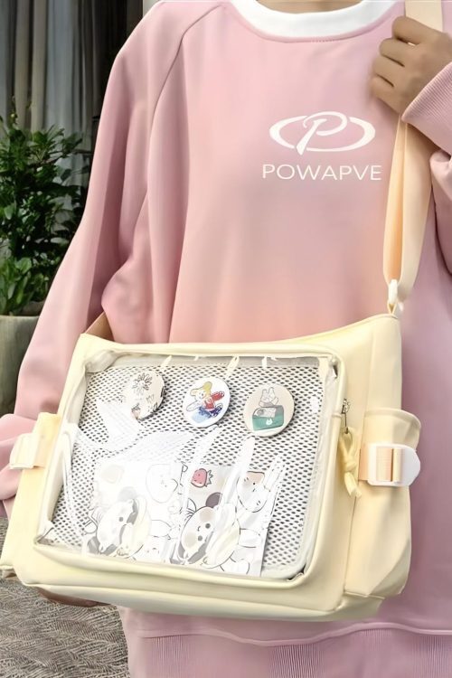 Pastel Kawaii Ita Tote Bag with Clear Window for Pin Display