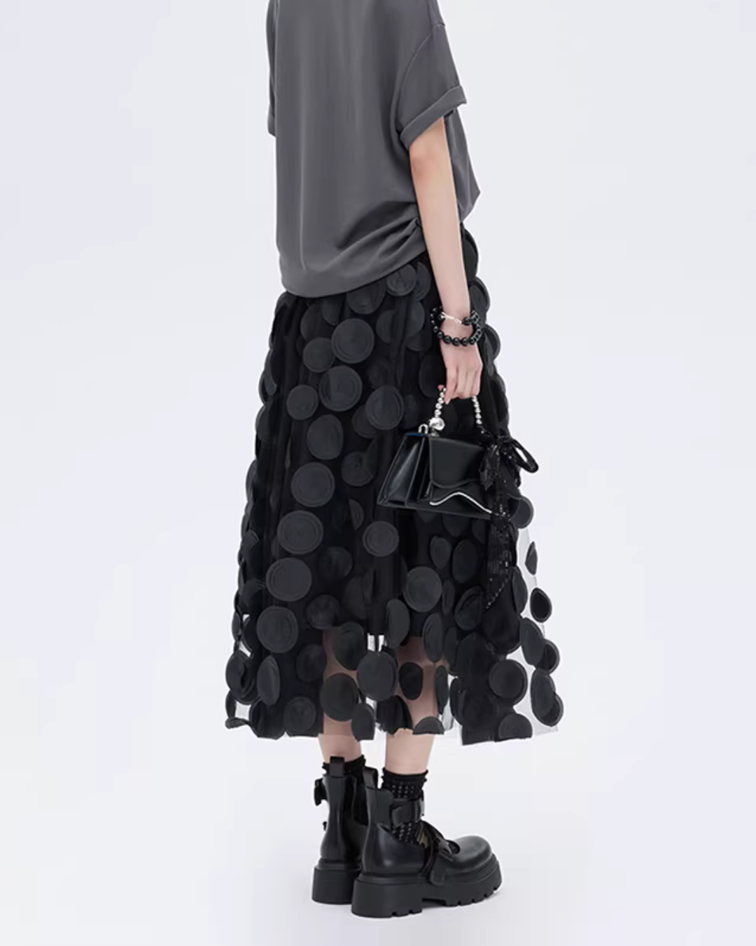 Patch Embroidered Flared Mesh Skirt Patch Embroidered Flared Mesh Skirt