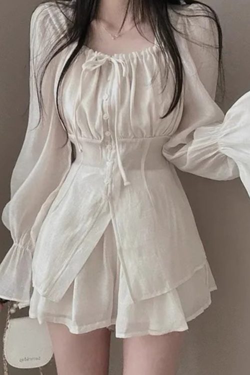 Patchwork Coquette Bow Long Sleeve Two Piece Set