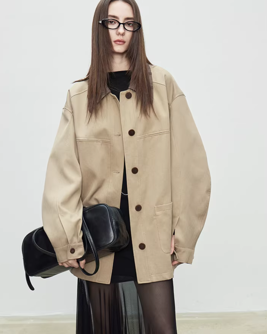 Patchwork Mid-Length Trench Coat Patchwork Mid-Length Trench Coat