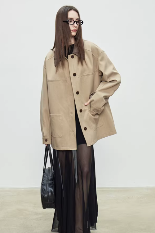 Patchwork Mid-Length Trench Coat