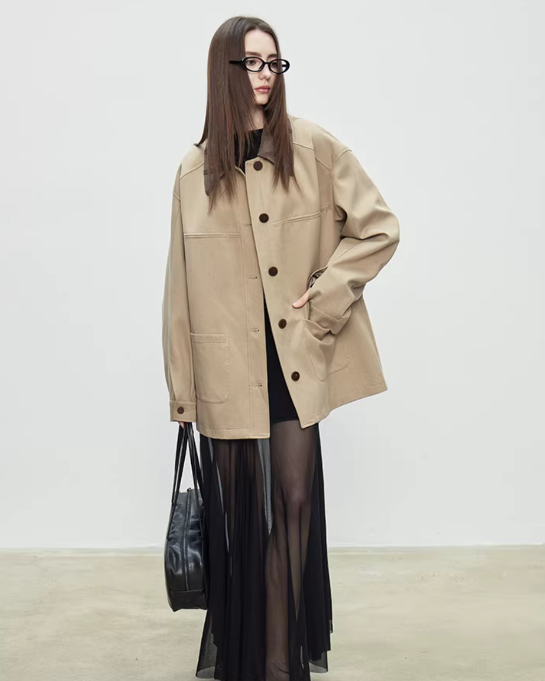 Patchwork Mid-Length Trench Coat Patchwork Mid-Length Trench Coat