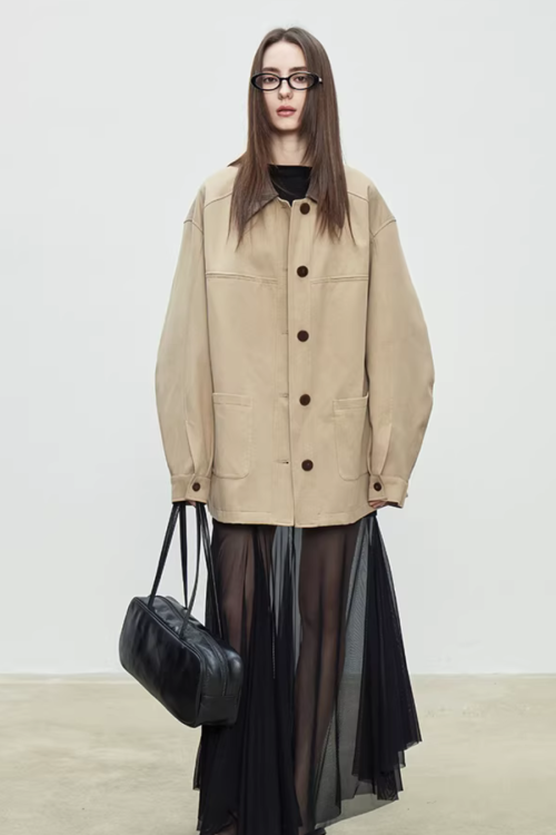 Patchwork Mid-Length Trench Coat