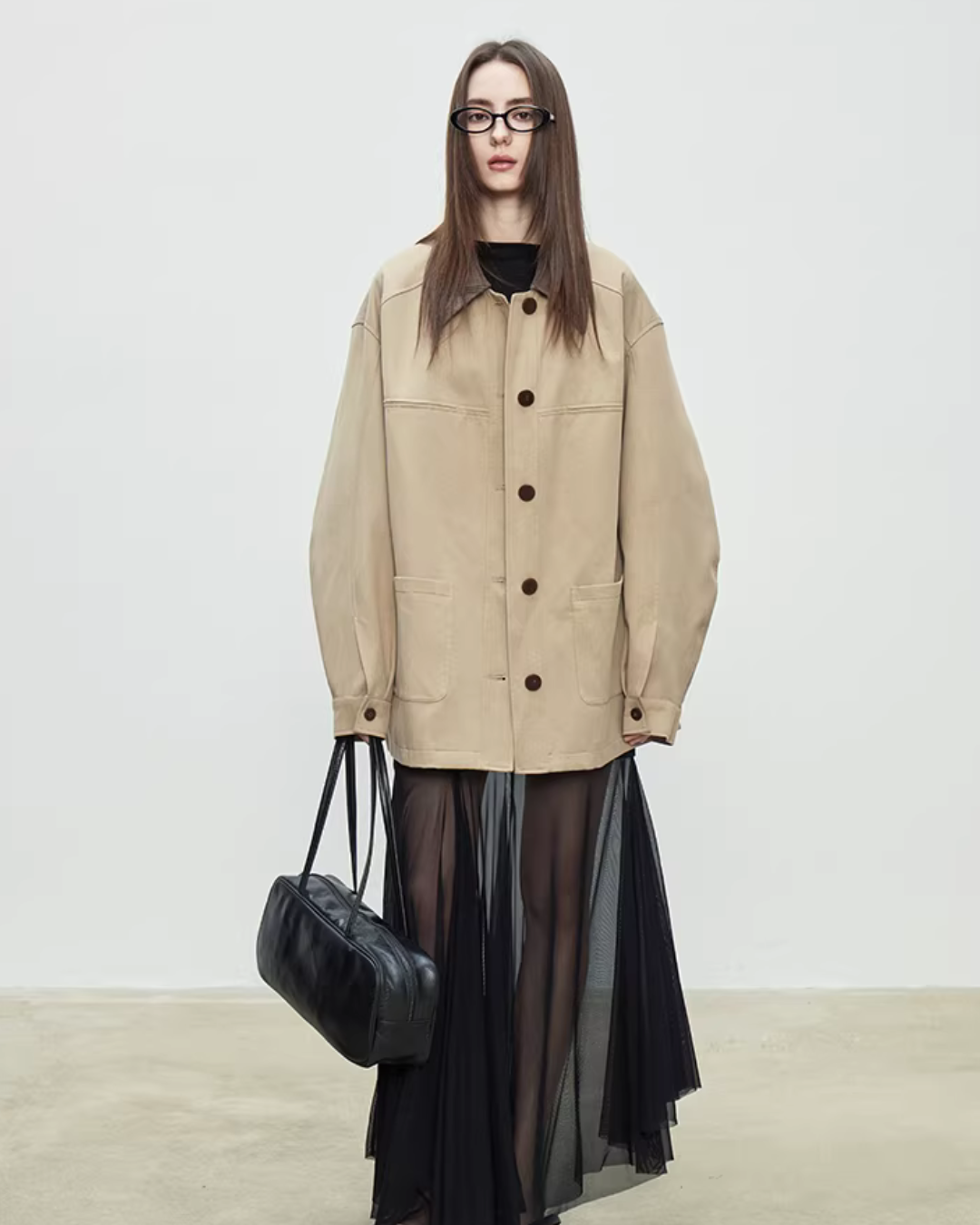 Patchwork Mid-Length Trench Coat Patchwork Mid-Length Trench Coat