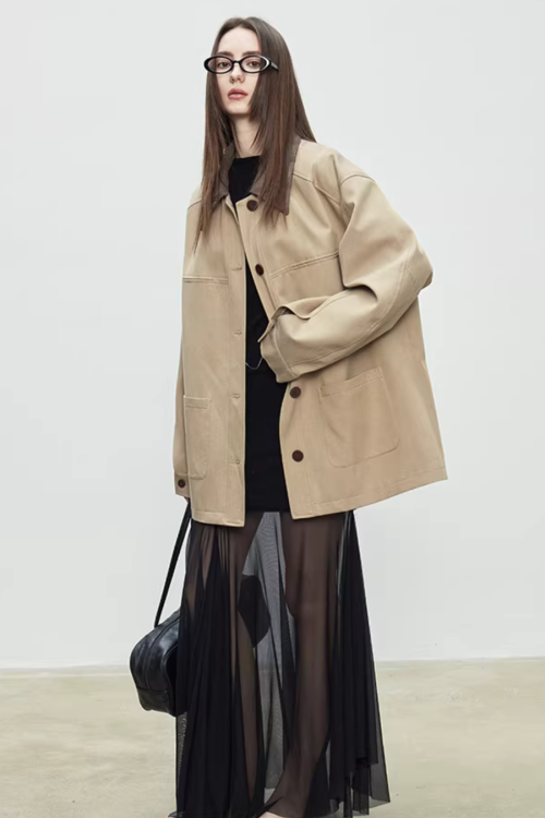 Patchwork Mid-Length Trench Coat