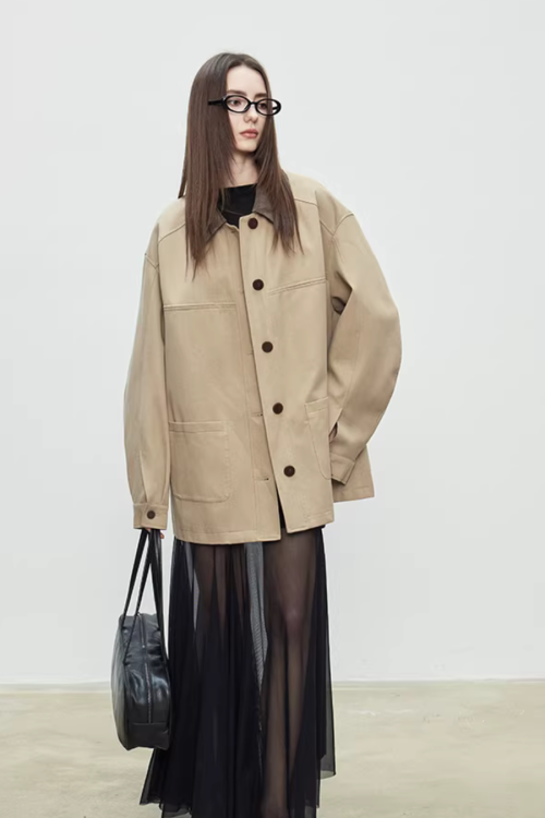 Patchwork Mid-Length Trench Coat
