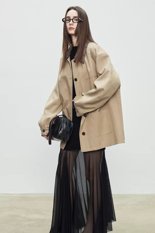 Patchwork Mid-Length Trench Coat