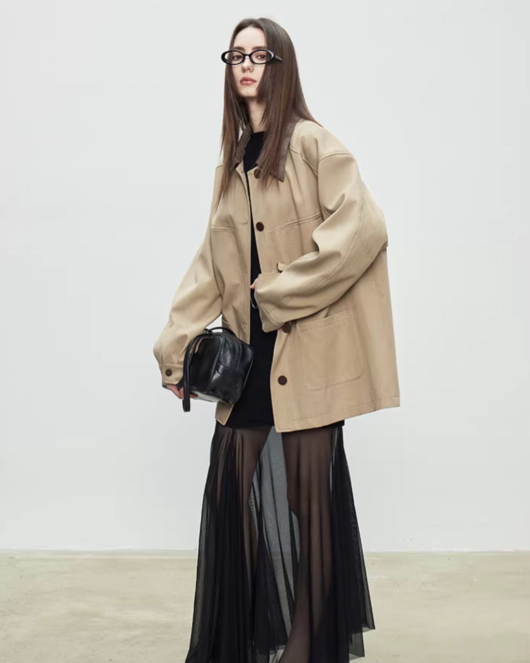 Patchwork Mid-Length Trench Coat Patchwork Mid-Length Trench Coat