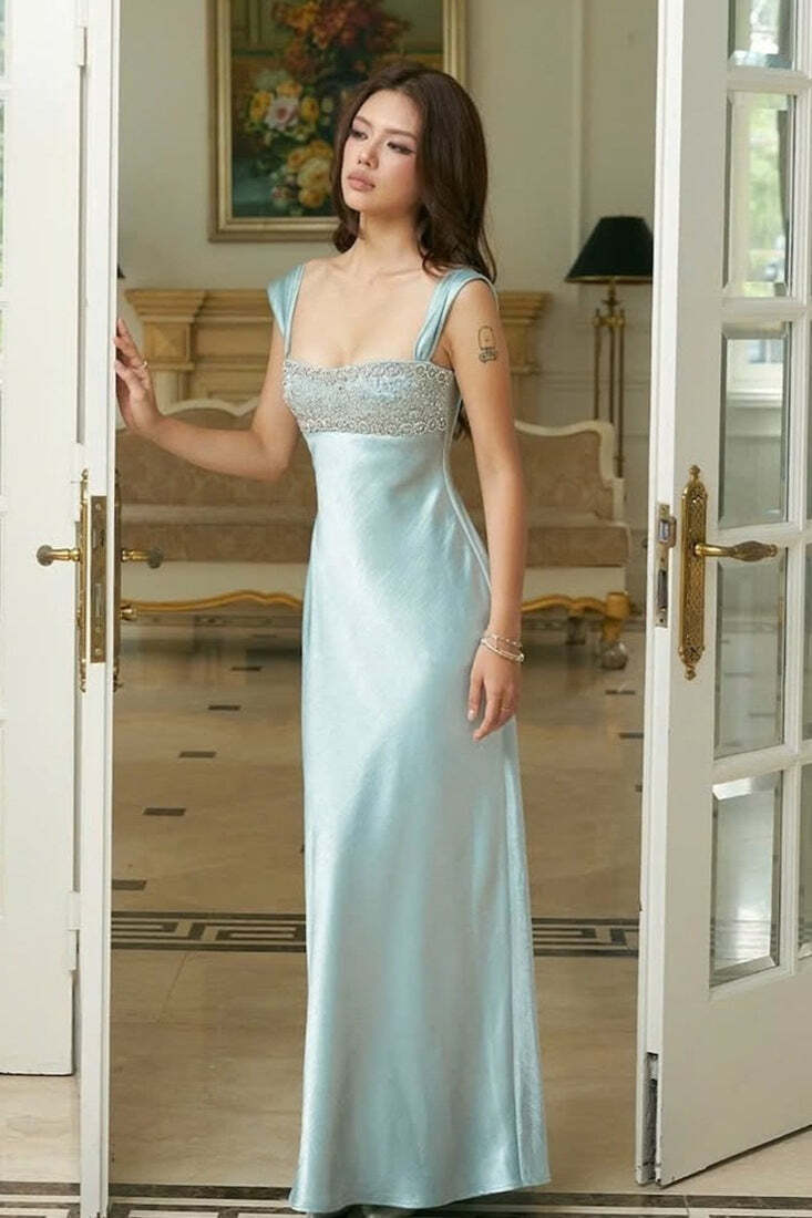 Patchwork Rhinestone Ruched Elegant Maxi Dress