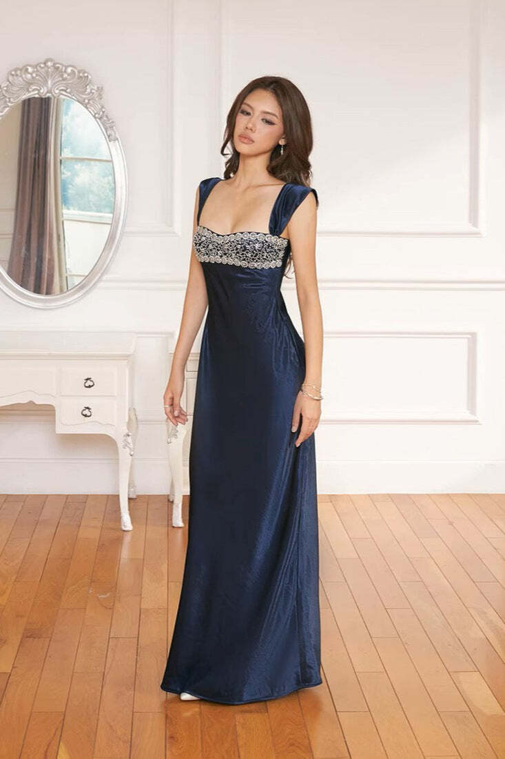 Patchwork Rhinestone Ruched Elegant Maxi Dress Patchwork Rhinestone Ruched Elegant Maxi Dress