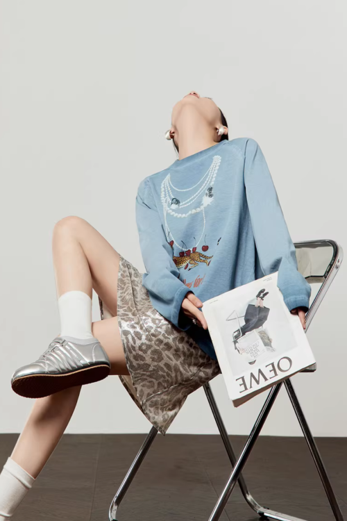 Pearl Light Leopard Long-Sleeve Top / Leopard Skirt