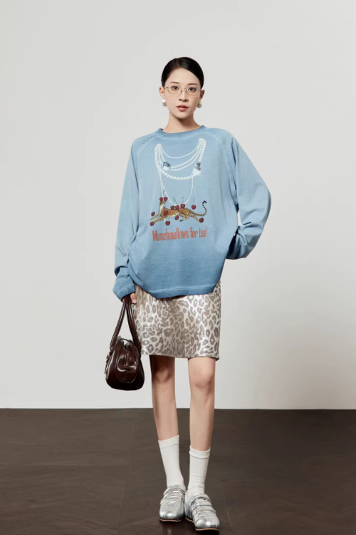 Pearl Light Leopard Long-Sleeve Top / Leopard Skirt