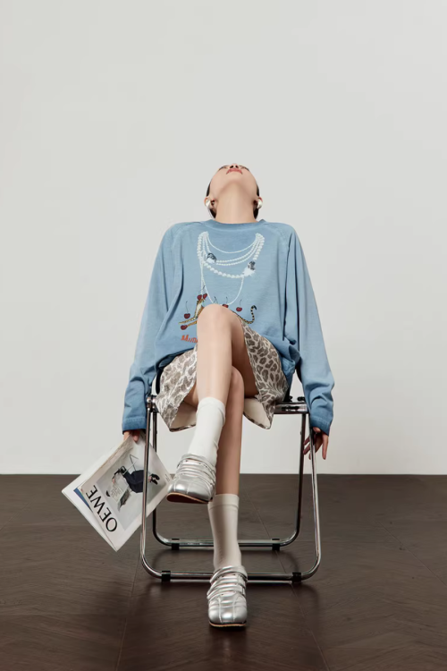 Pearl Light Leopard Long-Sleeve Top / Leopard Skirt