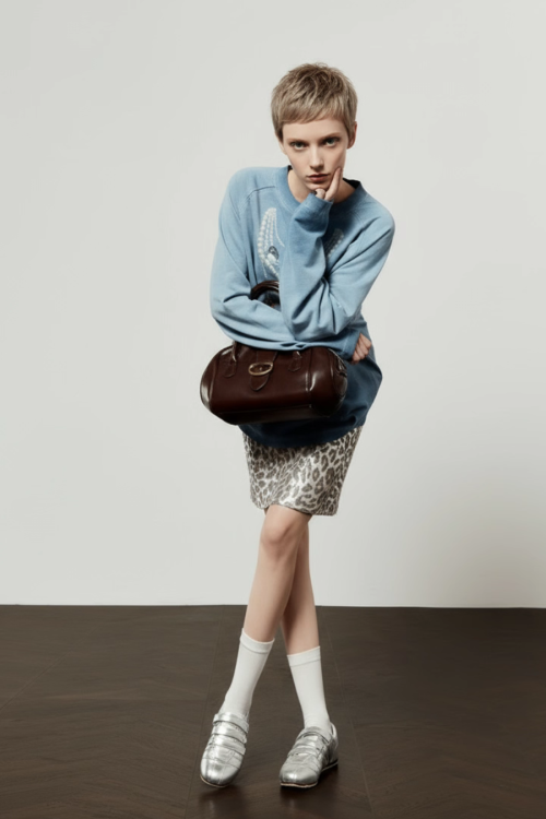 Pearl Light Leopard Long-Sleeve Top / Leopard Skirt